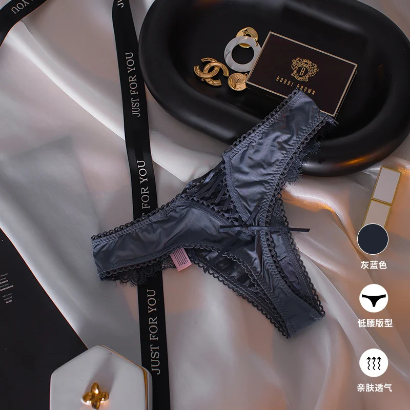 Athvotar Athvotar Color After The Hollow Strap Lace Side Thong Spliced Ice Silk Cotton Crotch Low-Rise Lady T-Trousers T-Trousers