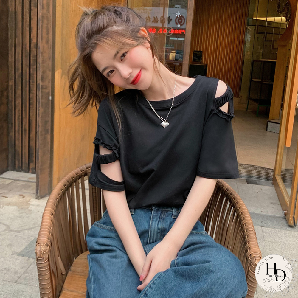 T-Shirts Women Sexy Ladies Tops Hole Harajuku Fashion Loose Summer Ins Korean Style Preppy Vintage Solid Elegant Chic Simple New