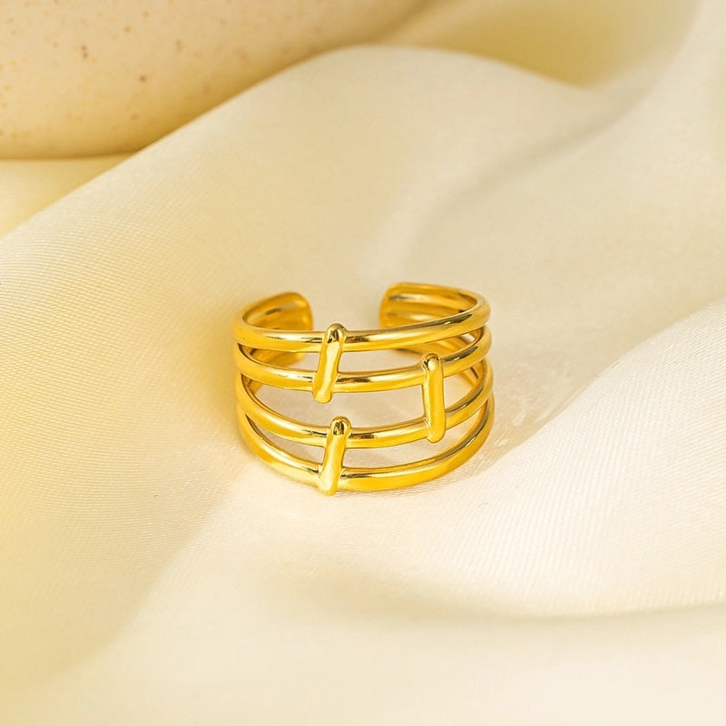 Elegant Streetwear Waves Heart Shape Flower Titanium Steel Irregular Plating Open Rings