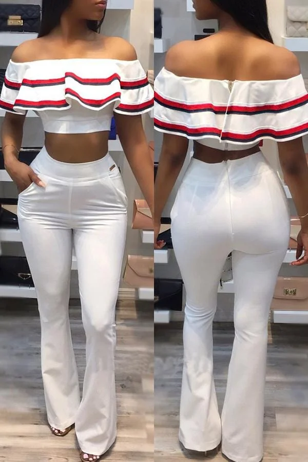 Sexy Off-Shoulder Zipper Top Trousers  Suit