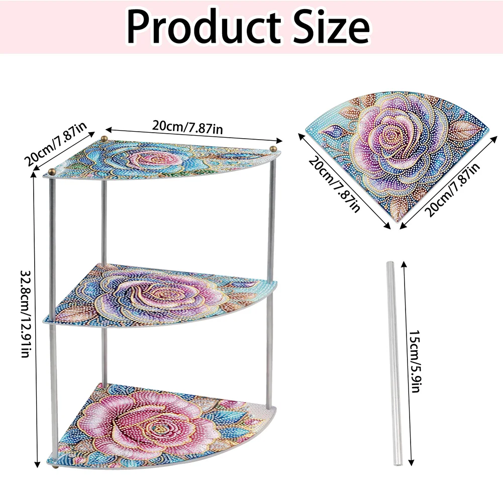 5D DIY 3 Tier Acrylic Rose Special Shape Diamond Painting Storage Shelf