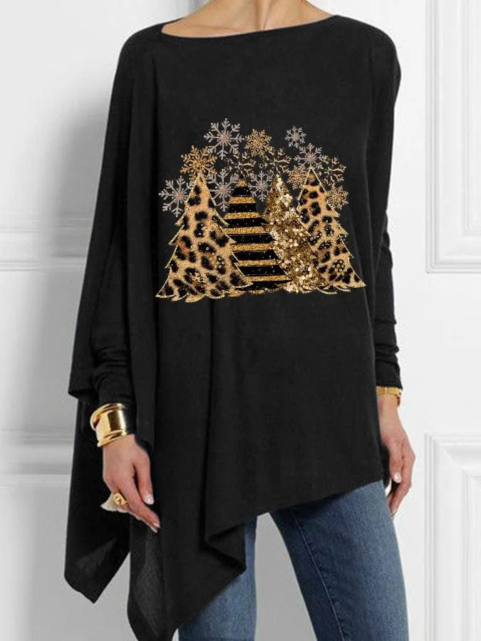 womens-leopard-print-christmas-tree-printed-irregular-top