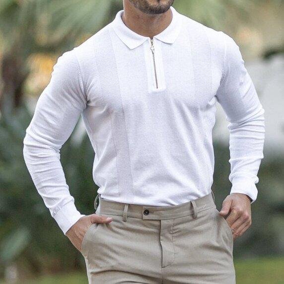 white long sleeve polo shirt for men