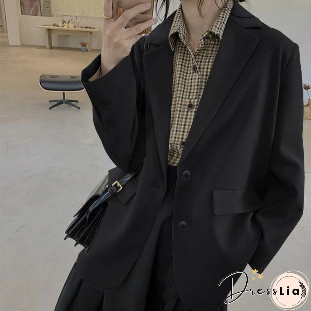 Jackets And Blazers Suit For Women Spring Loose Casual Khaki Black Office Blazer Jacket Female Oversize Women'S Office Suit