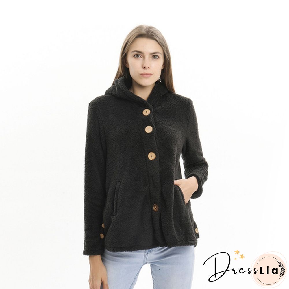 Warm Womens jacket Autumn & Winter Casual Decoration Fleece Hooded Coat Loose Fit Soft