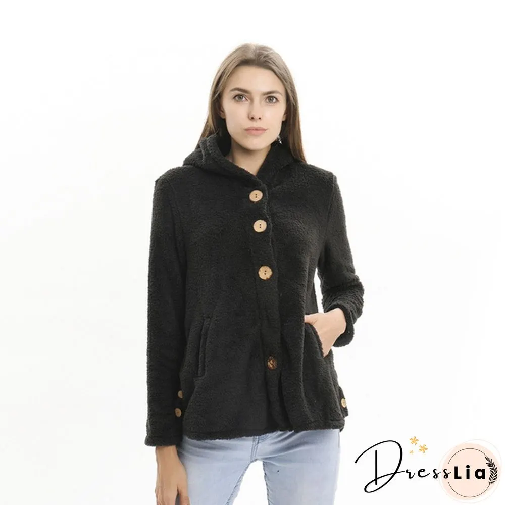 Warm Womens jacket Autumn & Winter Casual Decoration Fleece Hooded Coat Loose Fit Soft