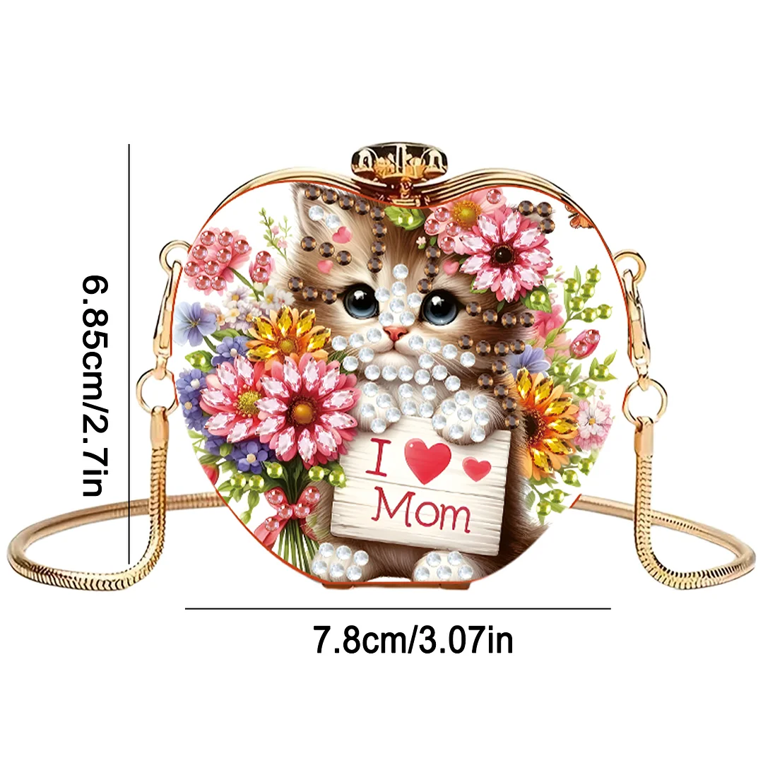 Cats and Flowers DIY Acrylic Love Diamond Art Painting Card Case Wallet with Chain Small Diamond Painting Crossbody Bag for Adults Women Girls Gift