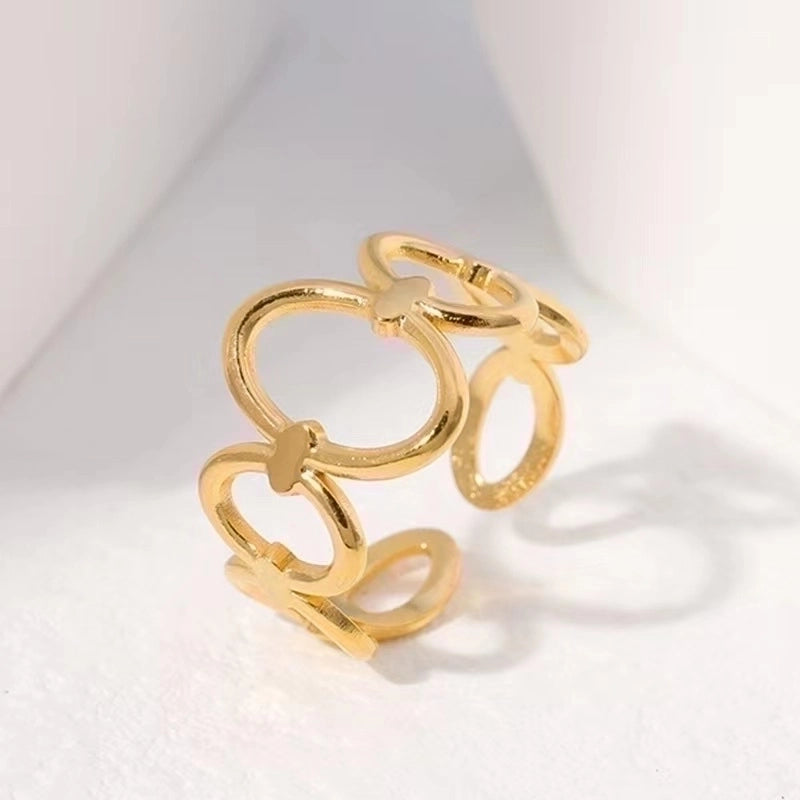 Retro Geometric Stainless Steel Gold Plated Plating Open Rings