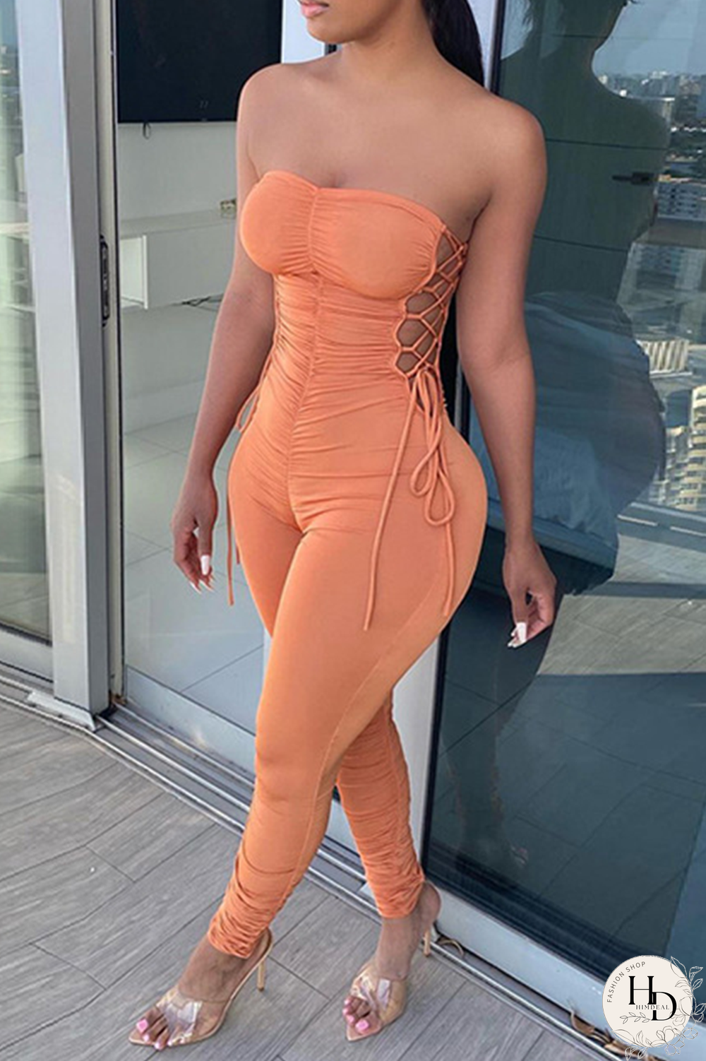 Royal Blue Sexy Solid Bandage Hollowed Out Strapless Regular Jumpsuits