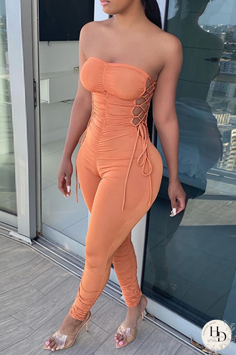 Royal Blue Sexy Solid Bandage Hollowed Out Strapless Regular Jumpsuits