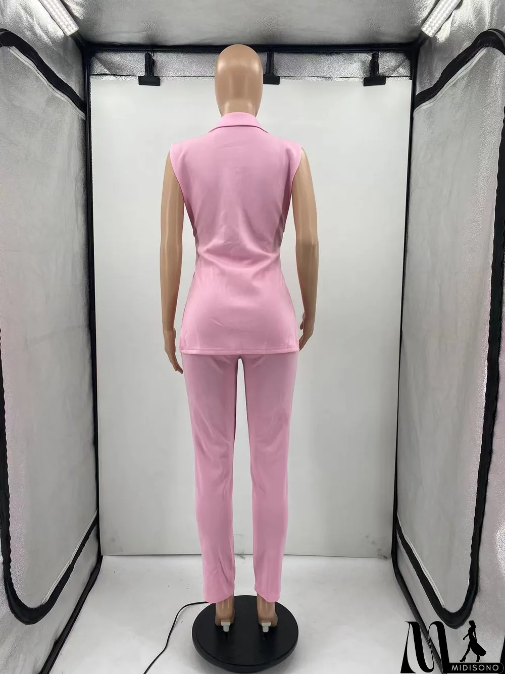 MidiSono - Solid Sleeveless Split Blazer Two Piece Sets