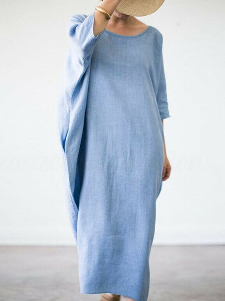 Loose Bat Cotton Linen Increased Thickening and Fattening Dress