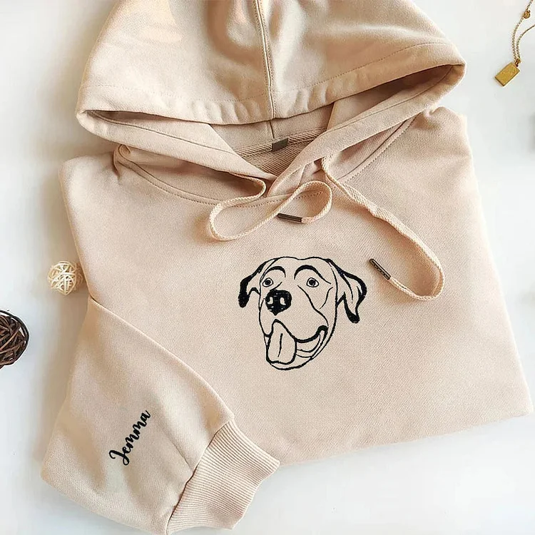 Custom Dog Embroidered Hoodie Outline Pet Portrait Embroidered Hoodie Custom Pet Photo Hoodie Dog Lover Gift Pet Dog Portrait Hoodie