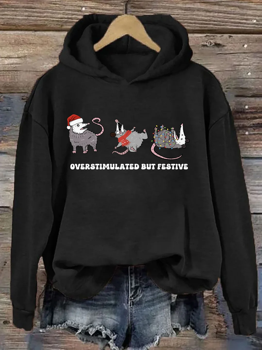 Overstimulated But Festive Possum Christmas Hoodie