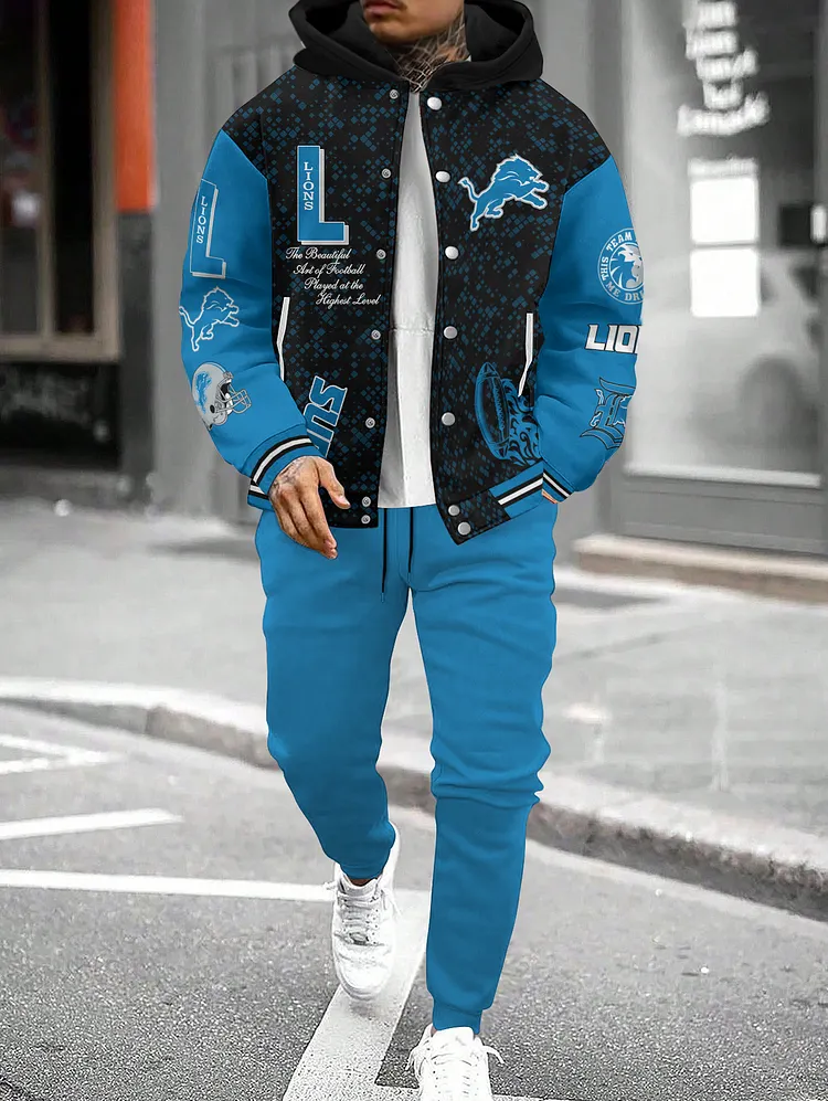 Detroit Lions 2026  New Design Hooded Jacket With Drawstring Waistband Joggers 2pcs Set