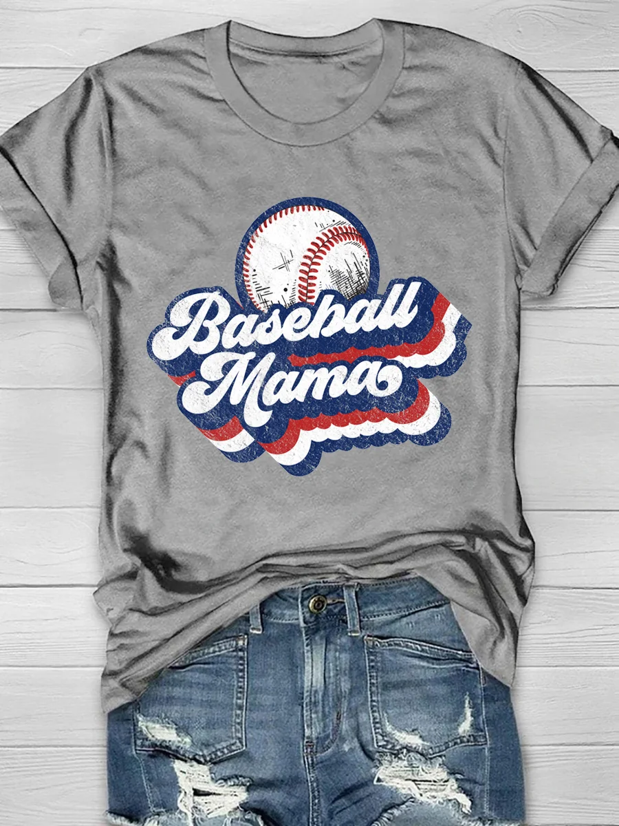 Baseball Mama Print Short Sleeve T-Shirt