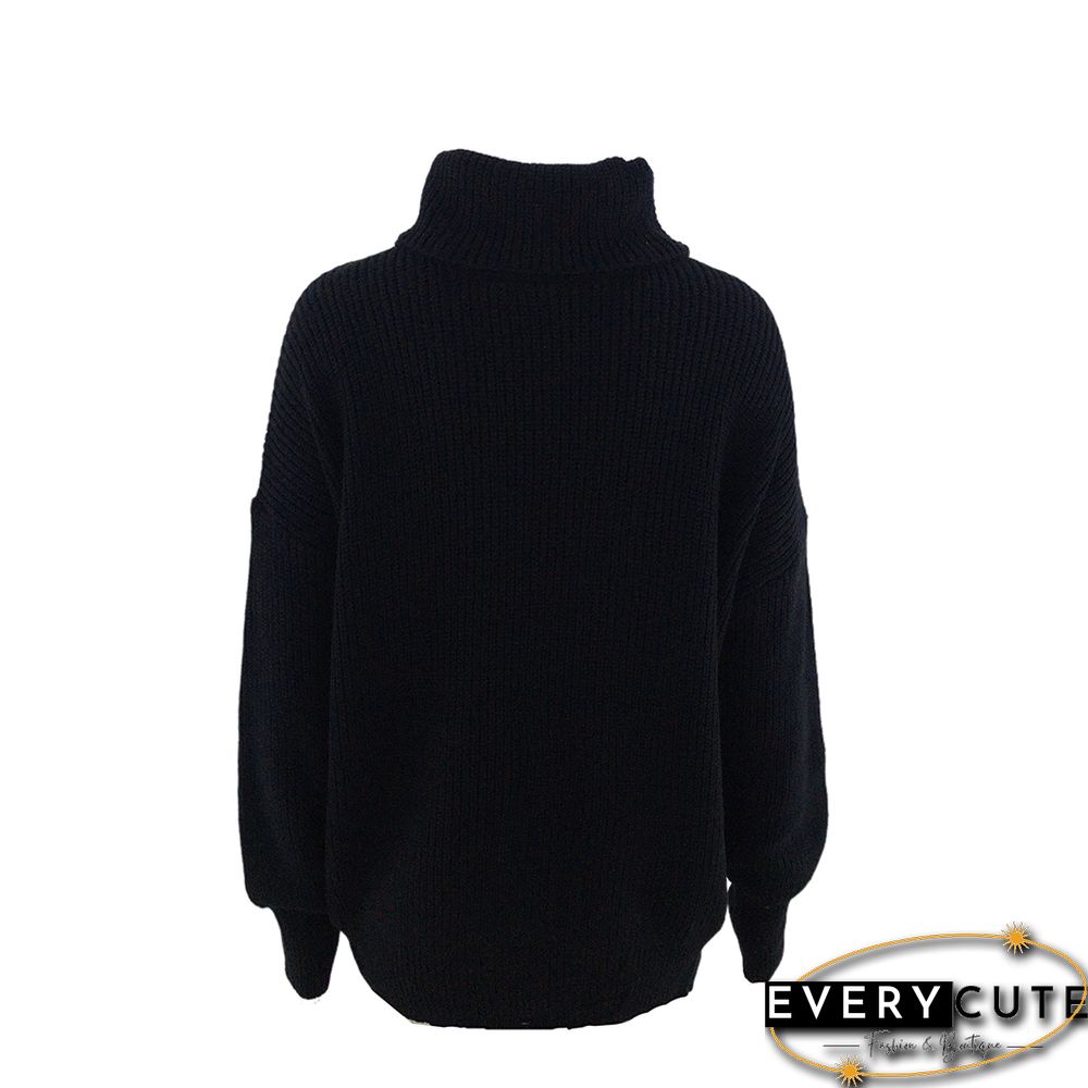 Solid Black High Collor Loose Style Pullover