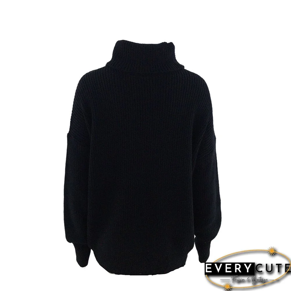 Solid Black High Collor Loose Style Pullover