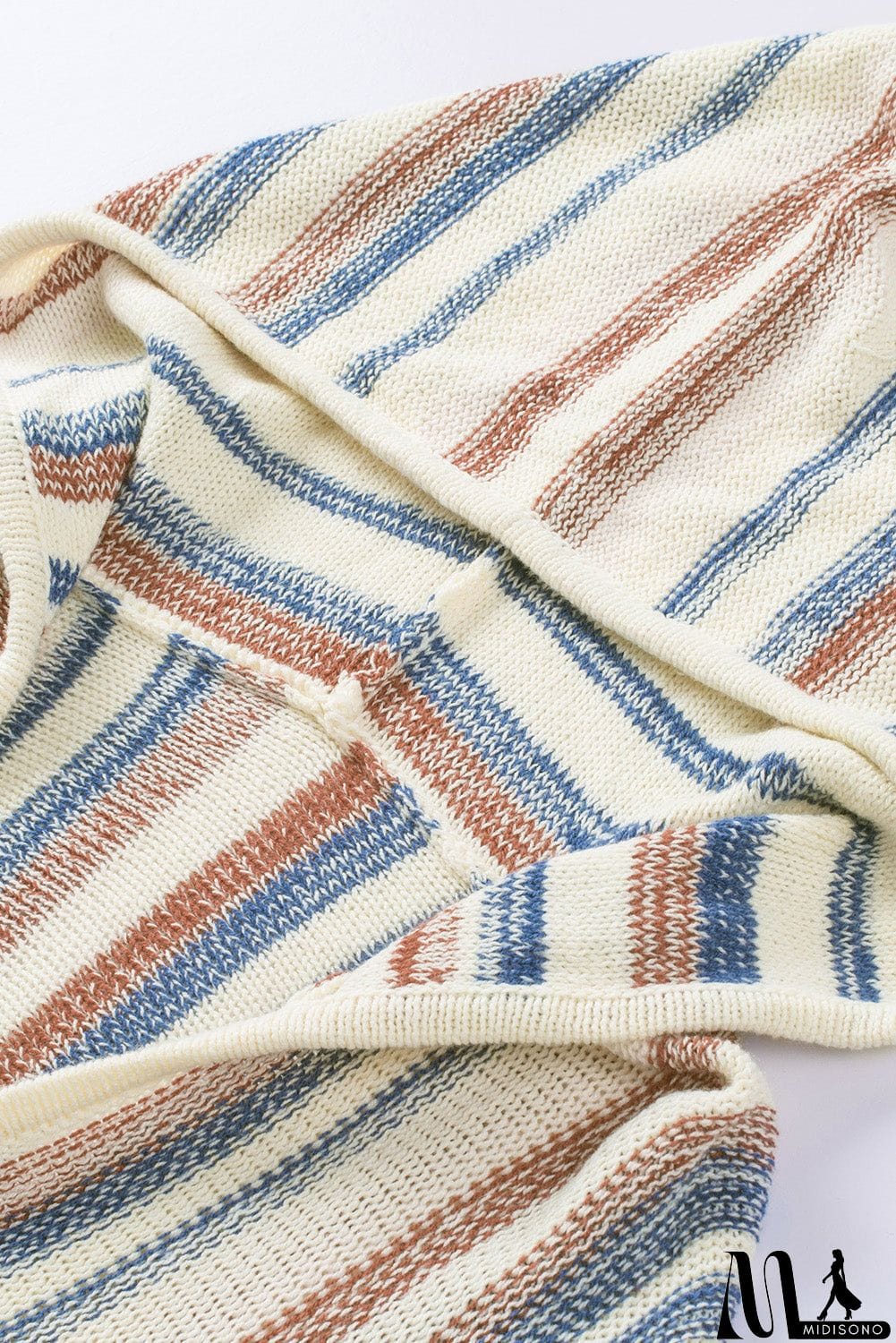 MidiSono - color Striped Knit Kangaroo Pocket Hooded Sweater