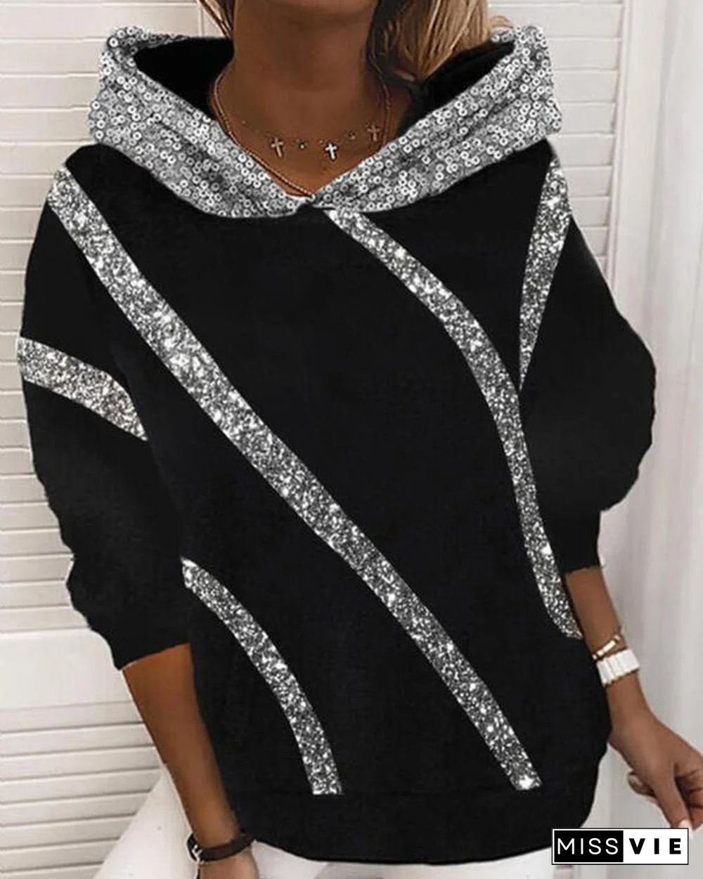 Sequins Long Sleeves Hoodie