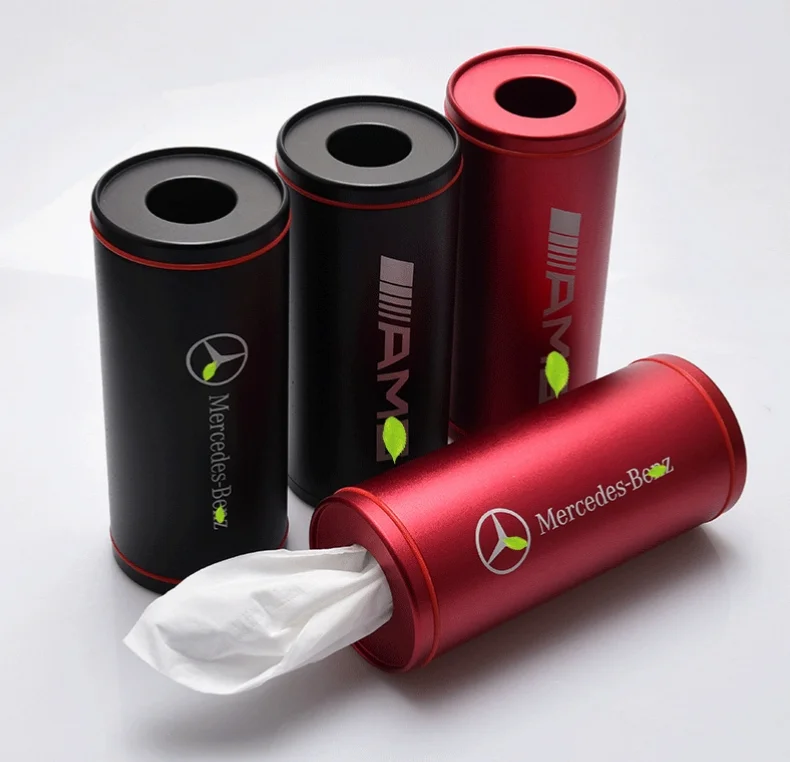 High-end car logo metal cylinder tissue box
