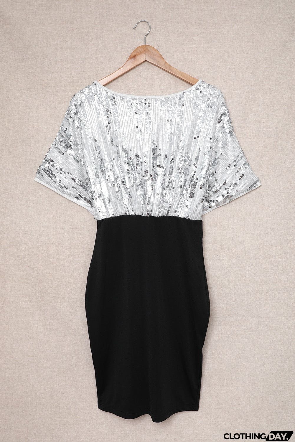 Apricot Sequin Batwing Top Midi Dress