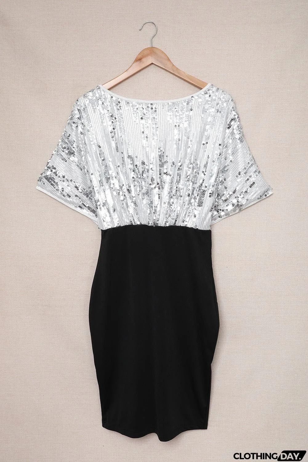 Apricot Sequin Batwing Top Midi Dress