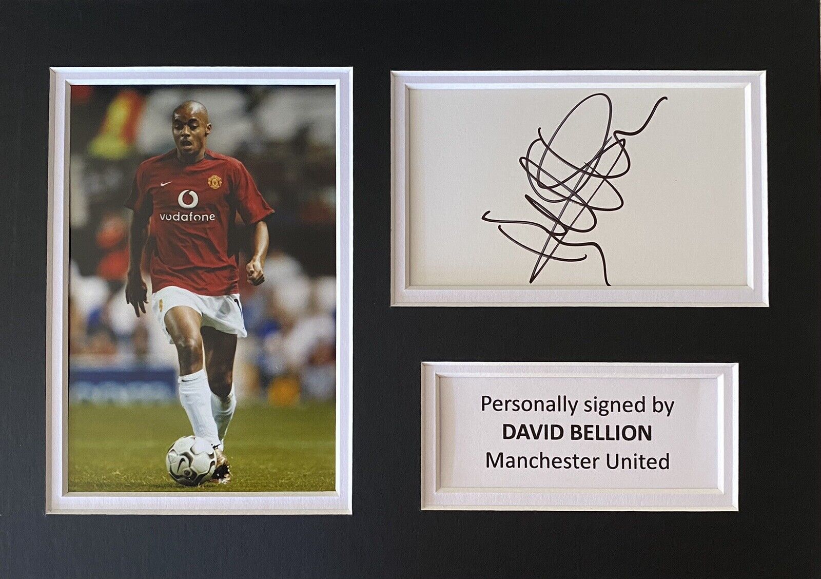 David Bellion Hand Signed White Card In A4 Manchester United Mount Display