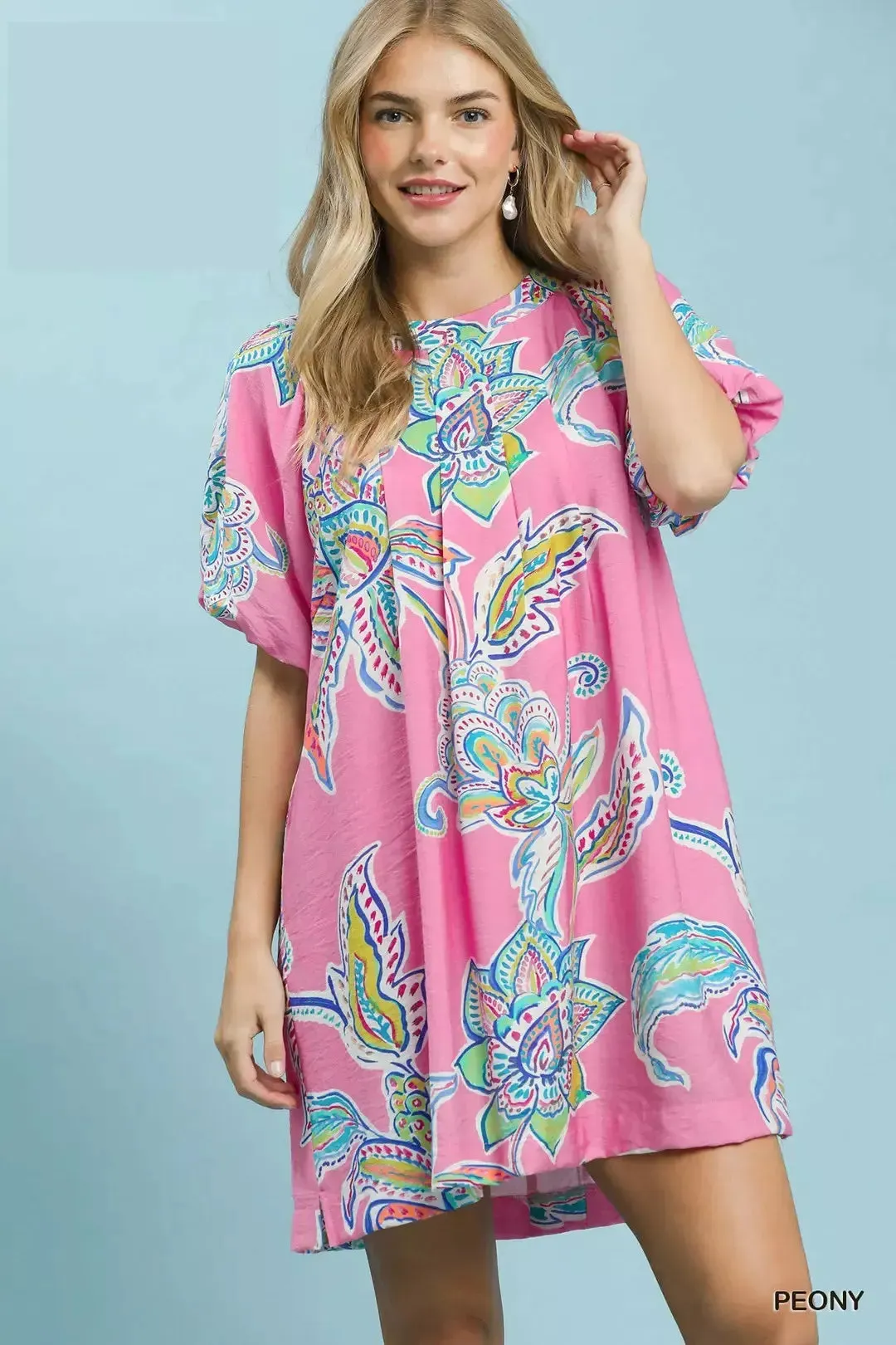 Umgee Boho Floral Print Mini Dress with Pockets mysite idetrend