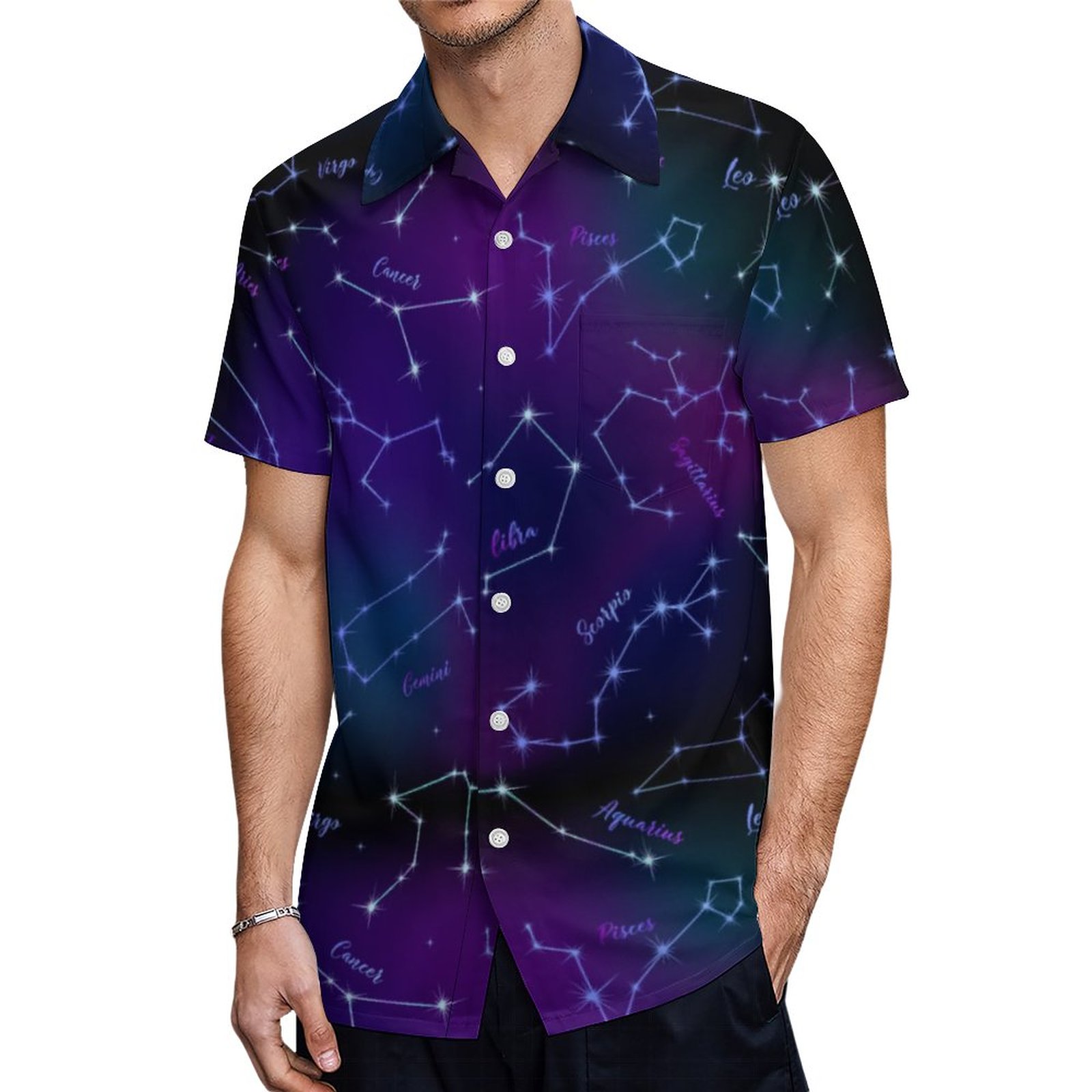 Astrology Constellation Stars Space Pattern Hawaiian Shirt Mens Button Down Tropical Hawaii Beach Shirts
