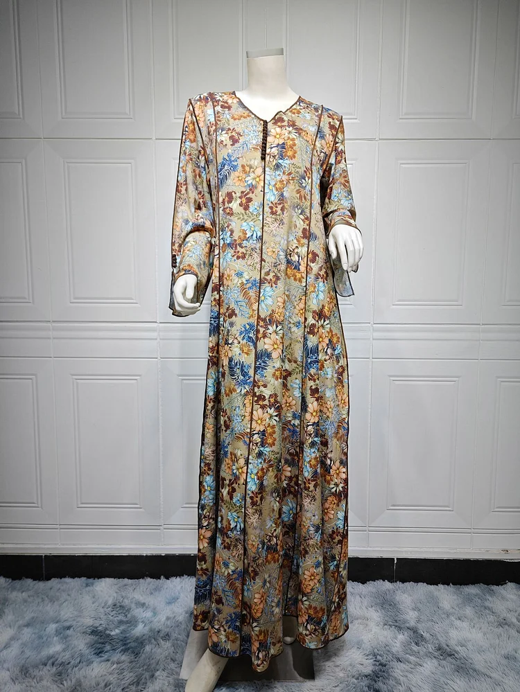 Fashion Floral Print Robe Dress