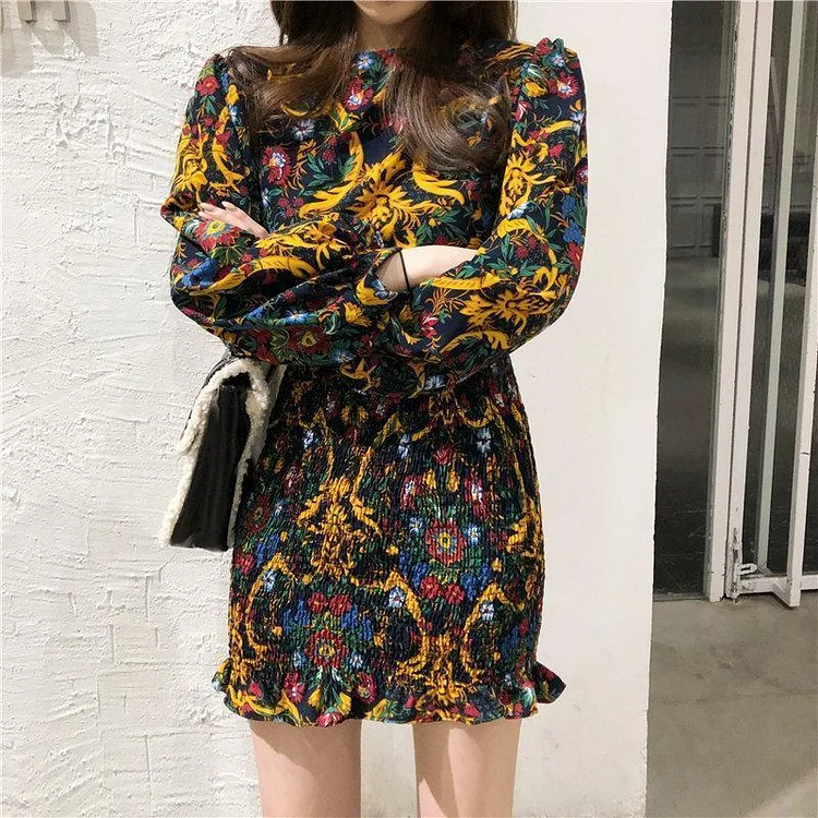 VINTAGE BOHO STYLE STYLISH RUFFLES MINI DRESS V146