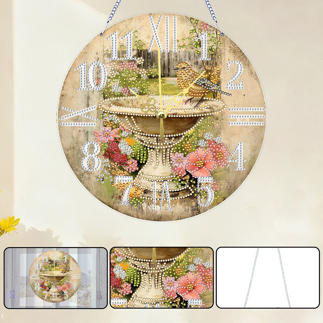 2D DIY Acrylic Birds Diamond Painting Clock Pendant w/ Clock Function Wall Decor