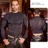 Men's Sexy Perspective Striped Sheer High Elastic Silky Long Sleeve T-Shirt Slim Fit Nightclub Inner Wear