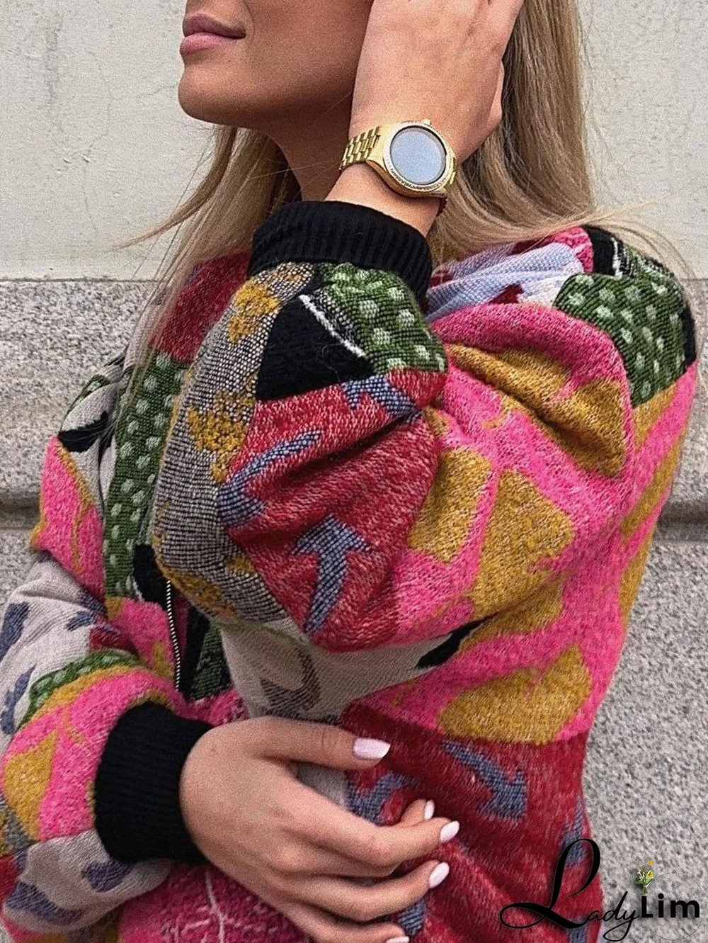 Daily Pattern Patchwork Zipper Long Sleeve Jacket Coat