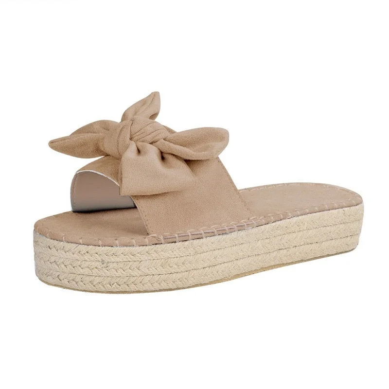 2021Sandals For Women  Women Bowknot Slippers Summer Casual Beach Muffin Slip On Platform Ladies Sandals Dress Party Peep Toe
