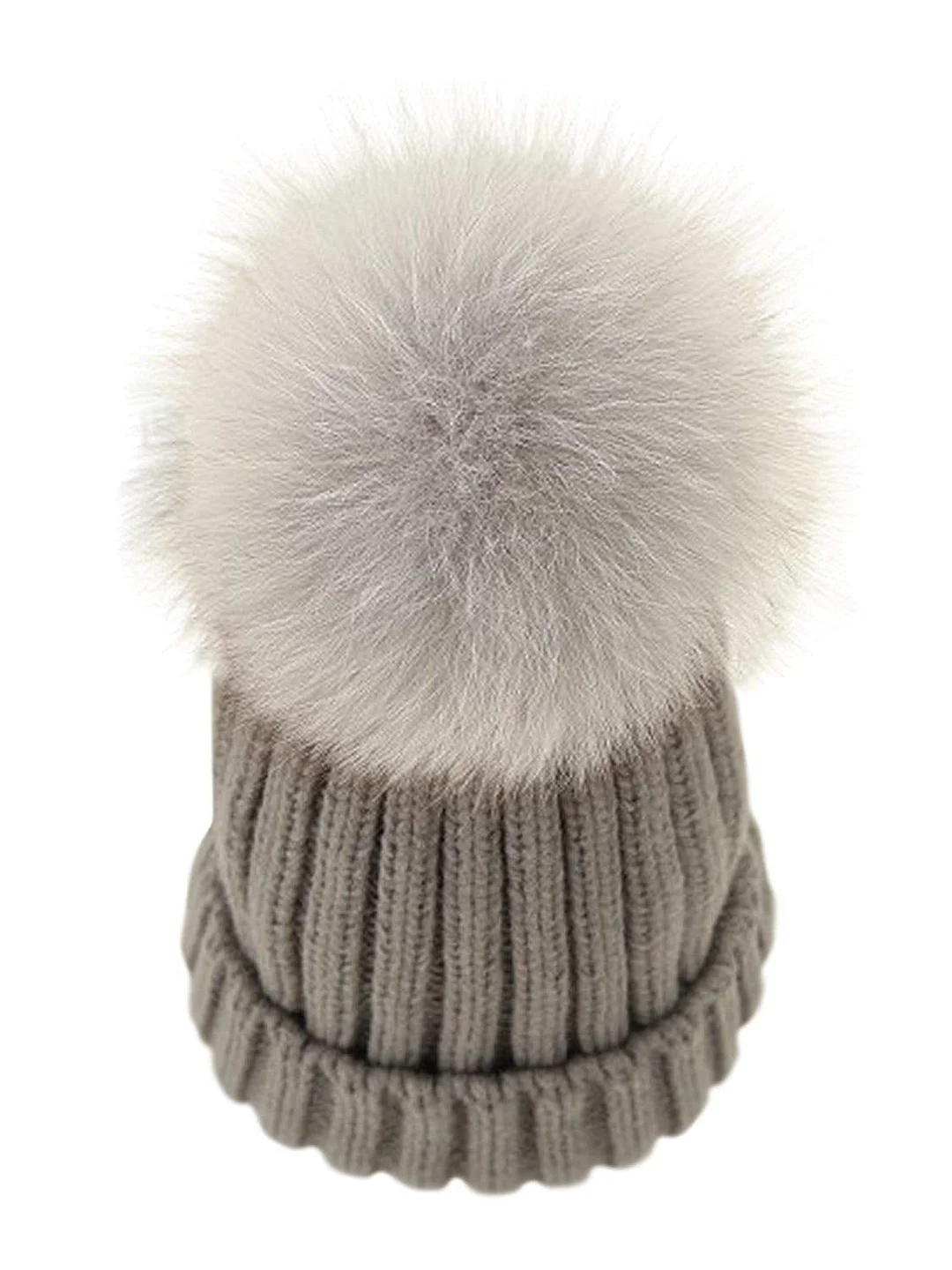 Women Winter Kintted Beanie Hats with Real Fox Fur Pom Pom