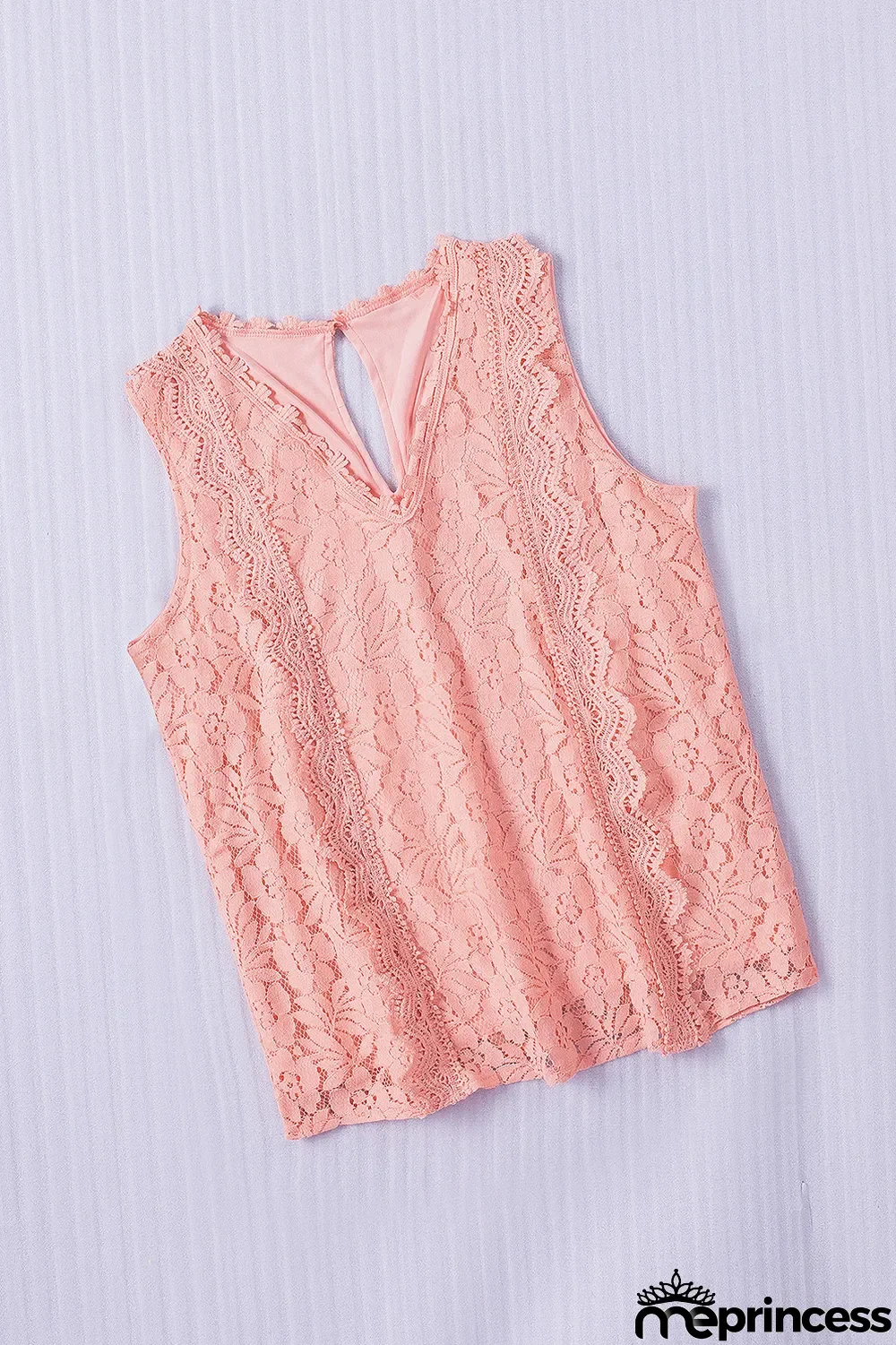 Pink Lace V Neck Tank Top