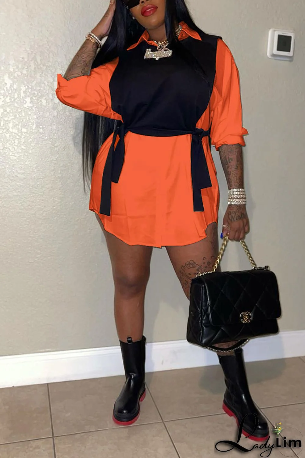 Light Blue Casual Simplicity Solid Patchwork Buckle Turndown Collar Long Sleeve Two Pieces