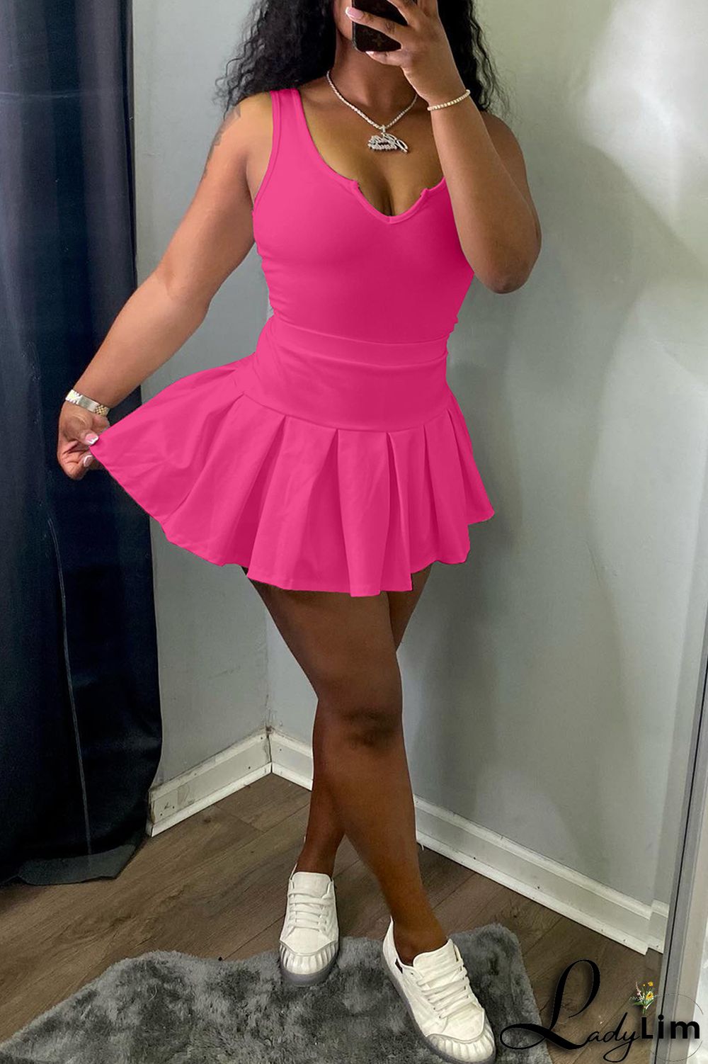 White Fashion Casual Solid Patchwork V Neck Sleeveless Two Pieces