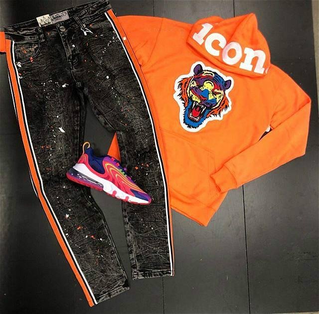 ICON print orange hoodie set