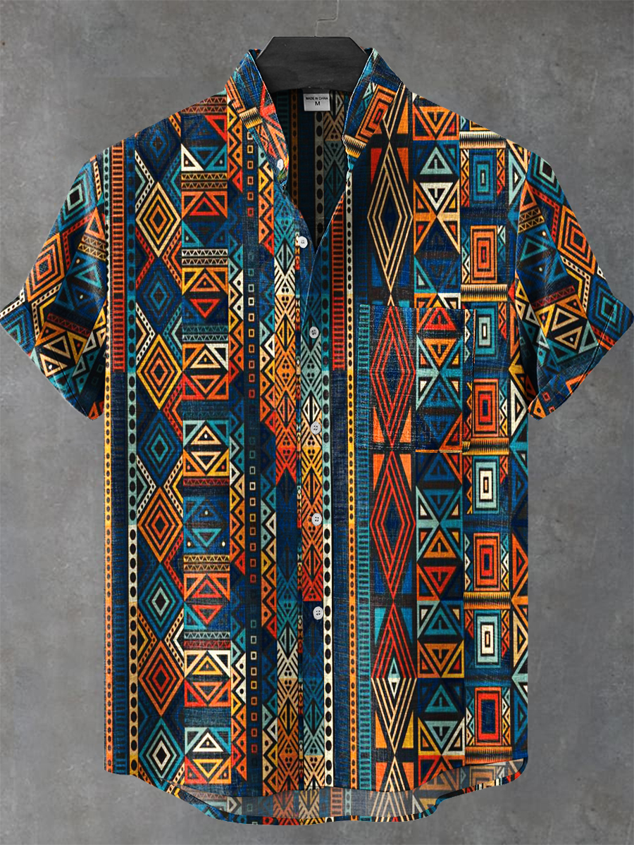 Africa Tribal Ethnic Stripes Art Print Casual 100% Cotton Shirt