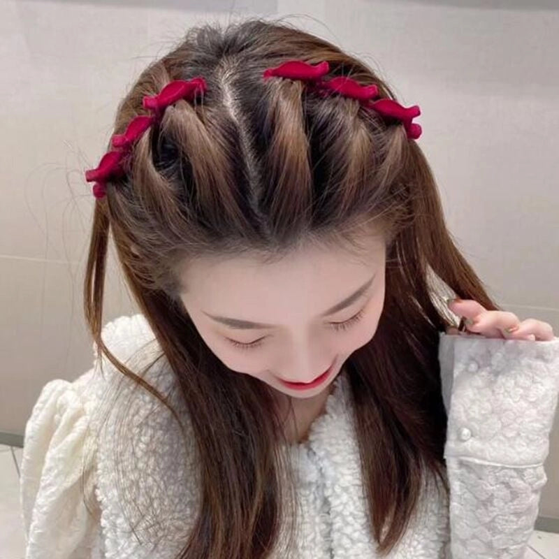 Flocking Braided Hair Bangs Clip Simple Black Sweet Side Texture Duckbill Clip Forehead Broken Hair Solid Color Internet Celebrity Hairpin