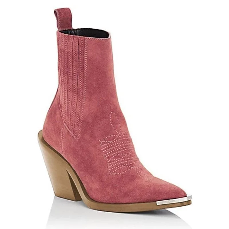 Chunky Heel Pointed Ankle Boots | IFYHOME