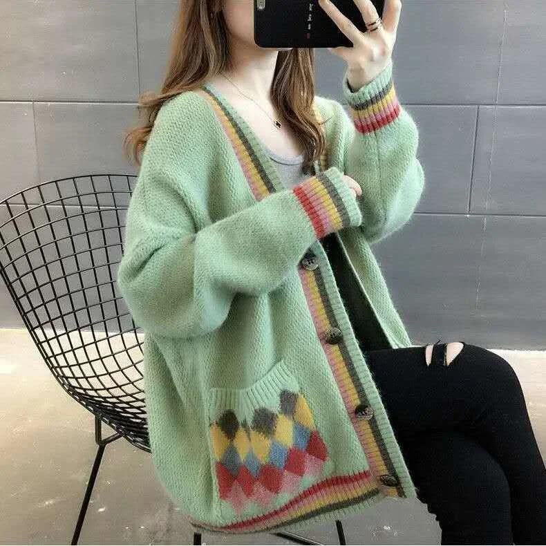 Sweater cardigan women's jacket loose Korean style lazy wind outside knit sweater autumn winter new women
