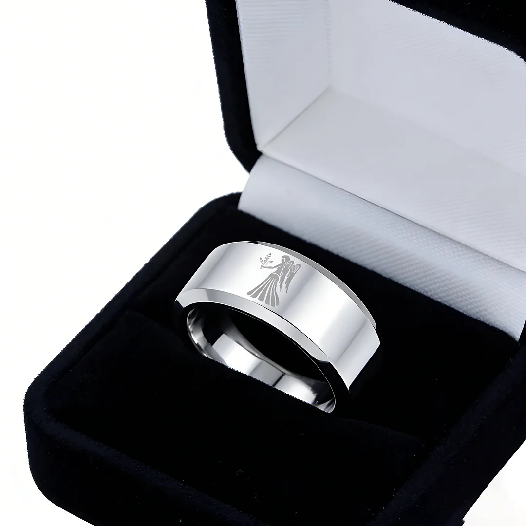 Sliver Virgo Couple Wedding Bands Beveled Edges Sliver Laser Etched Tungsten Carbide Rings 4MM 6MM 8MM