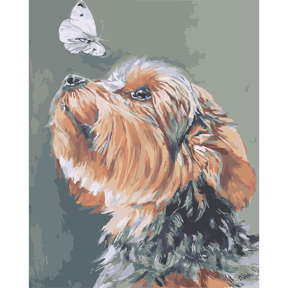 Dog And Butterfly - Painting By Numbers