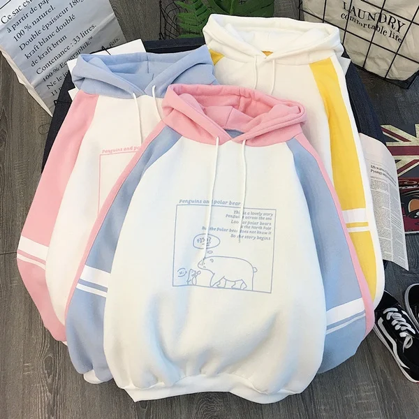 Women Spring And Autumn Oversized Loose Hoodies Cartoon Pattern Printed Cute Long Sleeve Girl Pullovers