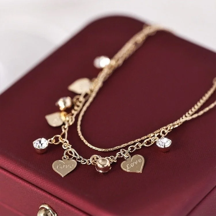 (🎁Mother's Day Sale-49% OFF)🌹Double Layer Rhinestones Heart Anklet