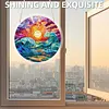 (18.5cm)DIY Acrylic Jigsaw Puzzle Window Hanging with Hanging Chain DIY Stained Glass Decoration Round Window Puzzle Decor for DIY Craft Project (Stained Glass Sea Wave)